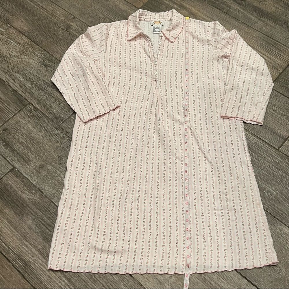 Vintage Talbots Intimates Pink White Floral Scalloped Cotton flannel gown S